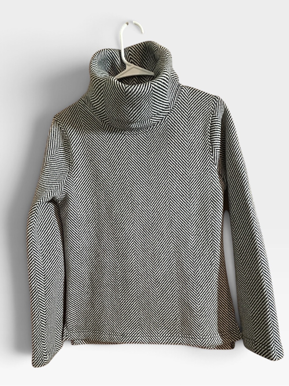 J.Crew Herringbone Funnel Neck Cowl Pullover Sweater Small Black Ivory